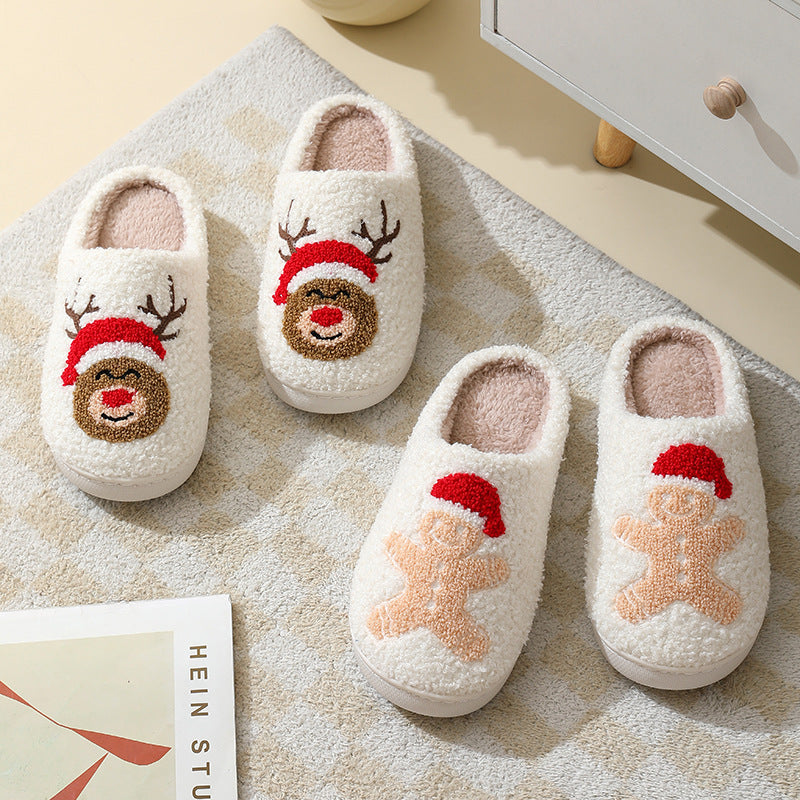 Christmas Home Slippers Cute Cartoon Santa Claus Cotton Slippers