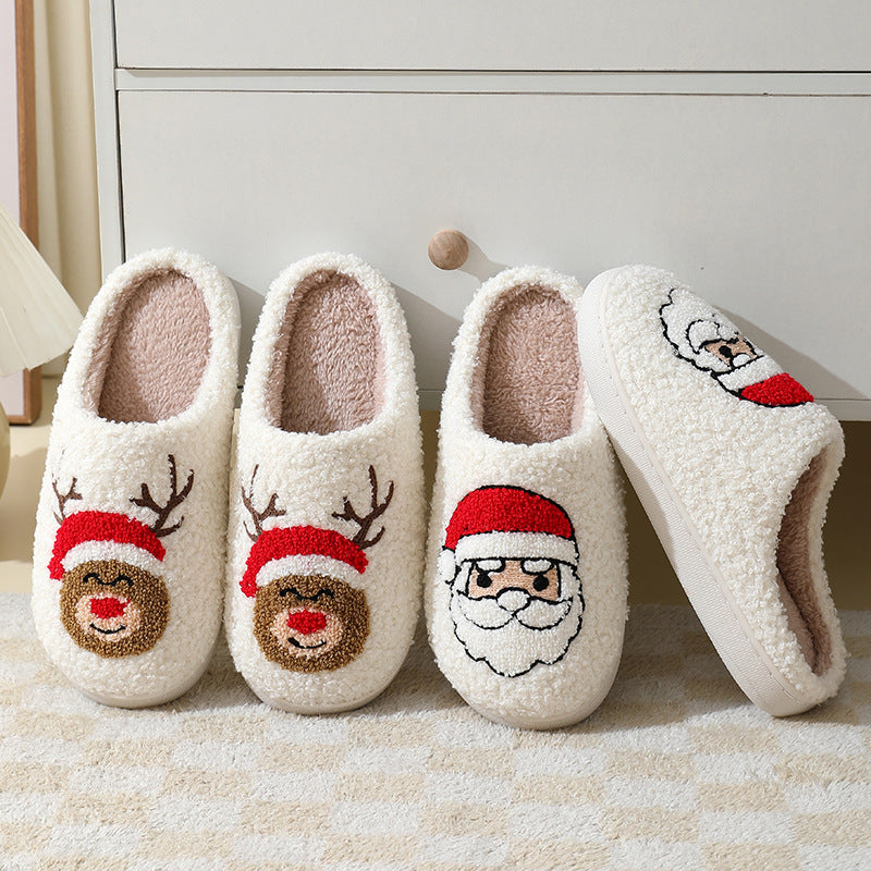 Christmas Home Slippers Cute Cartoon Santa Claus Cotton Slippers